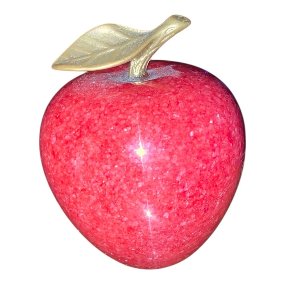 Vintage Marble Apple Decor‎ Paperweight Brass Leaf w/ Clear Base 1lb 12oz
